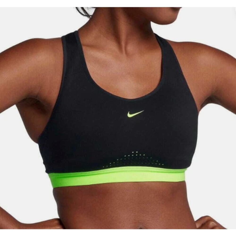 Nike Women’s XS Motion Adapt High Support Sports Bra, Black / Glow Volt